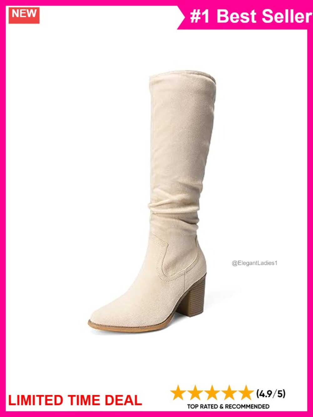Pointed Toe Knee-High Chunky Heel Boots Faux Suede